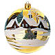 Hand-painted blown glass ball, winter landscape on gold, 8 in s1