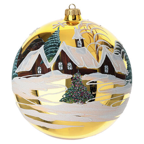 Boule de Noël paysage en verre soufflé or 200 mm peinte à la main 1