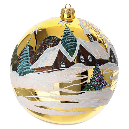 Esfera paisagem vidro soprado dourado 200 mm pintada à mão 3