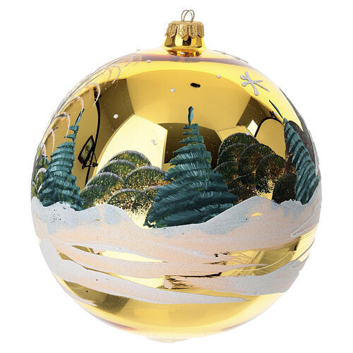Hand-painted blown glass Christmas ball with gold winter landscape, 200 mm 5