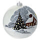 Weihnachtskugel aus mundgeblasenem Glas, perlfarbene Grundfarbe mit handgemalter Winterlandschaft und Kirche – Ø 20 cm s3