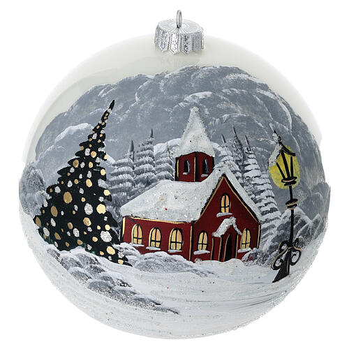 Bola blanca perla iglesia pintada diám 200 mm vidrio soplado 1