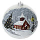 Boule de Noël blanche perle église peinte diam. 200 mm verre soufflé s1