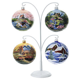 Kit of 4 blown glass balls and display hook, 4 seasons, 4 in