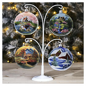 Kit of 4 blown glass balls and display hook, 4 seasons, 4 in