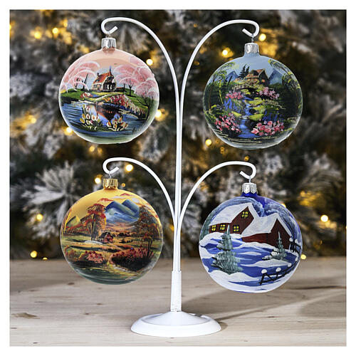 Kit of 4 blown glass balls and display hook, 4 seasons, 4 in 2