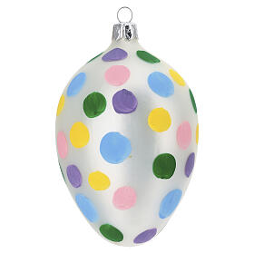 Oval pearl bauble with colourful polka dots, blown glass, 3 in