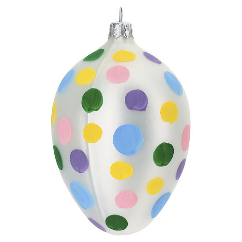 Pallina ovale fondo perla pois colorati vetro soffiato 80 mm 2