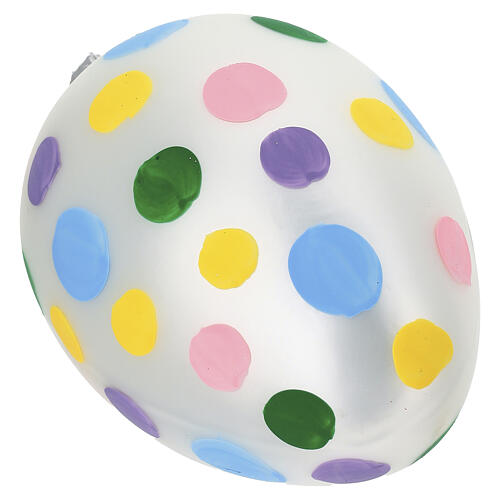 Pallina ovale fondo perla pois colorati vetro soffiato 80 mm 3