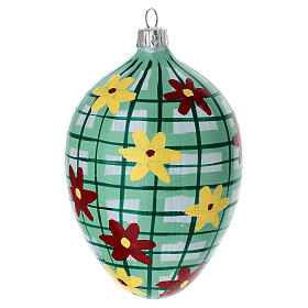 Oval ball with small flowers and squares, blown glass, 3 in