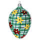 Oval ball with small flowers and squares, blown glass, 3 in s2