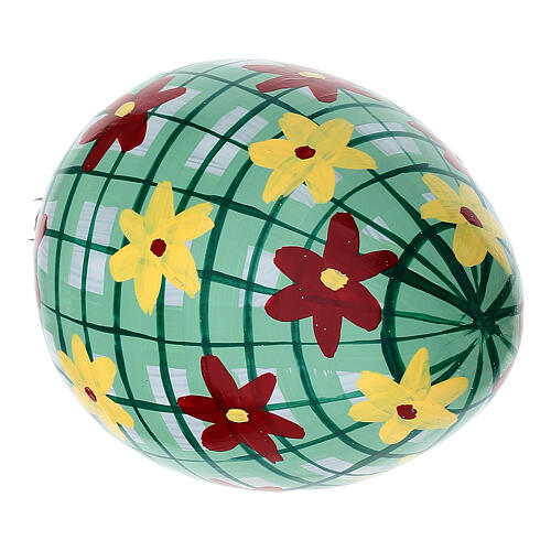 Oval egg ornament with small flowers and squares blown glass, 80 mm 3