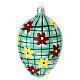 Oval egg ornament with small flowers and squares blown glass, 80 mm s1