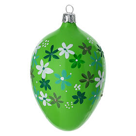 Green egg ornament with tiny flowers blown glass, 80 mm