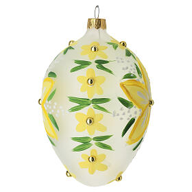 Bola ovalada flores amarillas y perlas oro vidrio soplado 80 mm