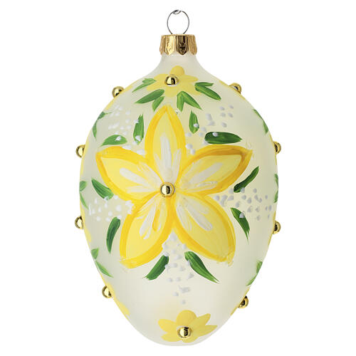 Bola ovalada flores amarillas y perlas oro vidrio soplado 80 mm 3
