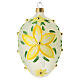 Pallina ovale fiori gialli e perline oro vetro soffiato 80 mm s1