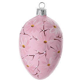 Glaskugel oval, Rosa mit Blüten und Zweigen, mundgeblasen, 6 × 10 cm