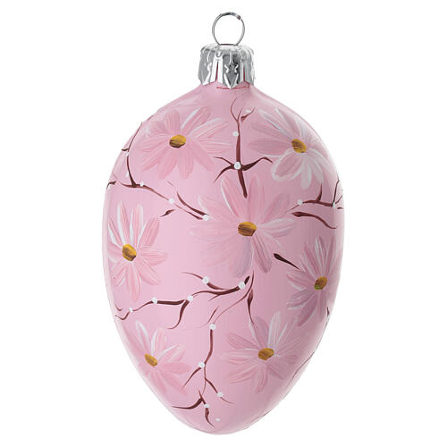Boule ovale rose avec fleurs et branches en verre soufflé 60 mm 1