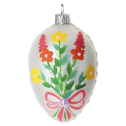 Pallina ovale fiocco e fiori colorati vetro soffiato 60 mm 1