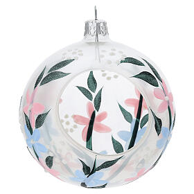 Glaskugel mit Öffnung, Blumenmotive, mundgeblasen, Ø 9 cm