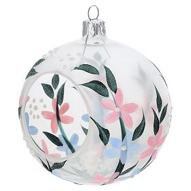 Glaskugel mit Öffnung, Blumenmotive, mundgeblasen, Ø 9 cm