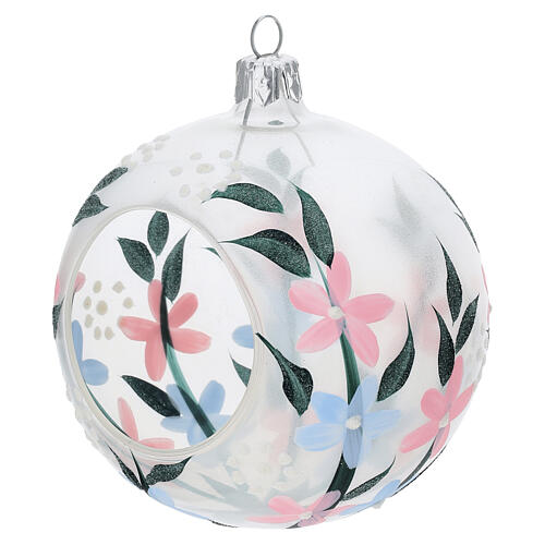Pallina lanterna porta tealight motivi floreali vetro soffiato 90 mm 2