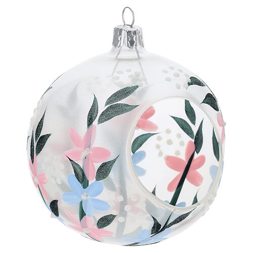Pallina lanterna porta tealight motivi floreali vetro soffiato 90 mm 3