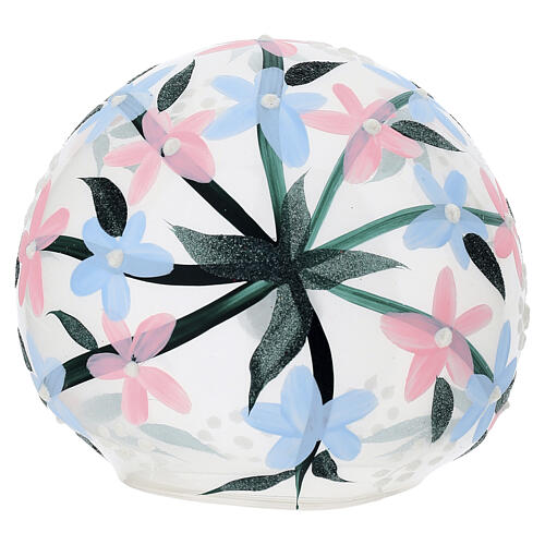 Pallina lanterna porta tealight motivi floreali vetro soffiato 90 mm 5