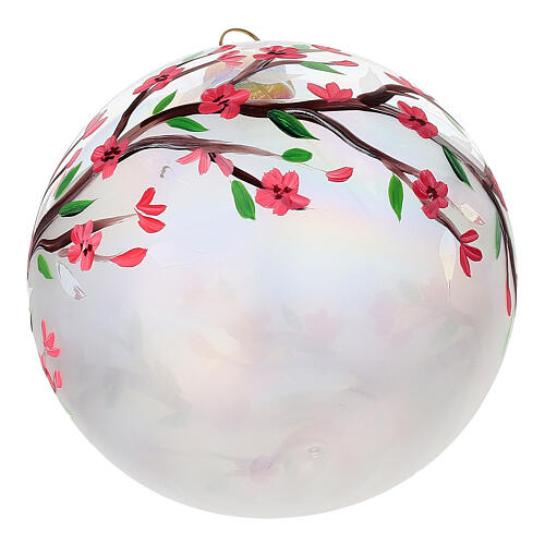 Glaskugel, irisierend mit Pfirsichblüten, mundgeblasen, Ø 10 cm 3