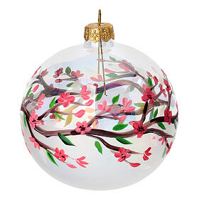 Boule sphérique irisée fleurs de pêcher verre soufflé 100 mm