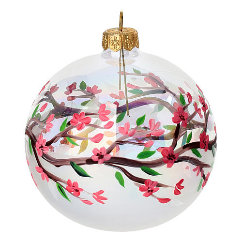 Boule sphérique irisée fleurs de pêcher verre soufflé 100 mm 2