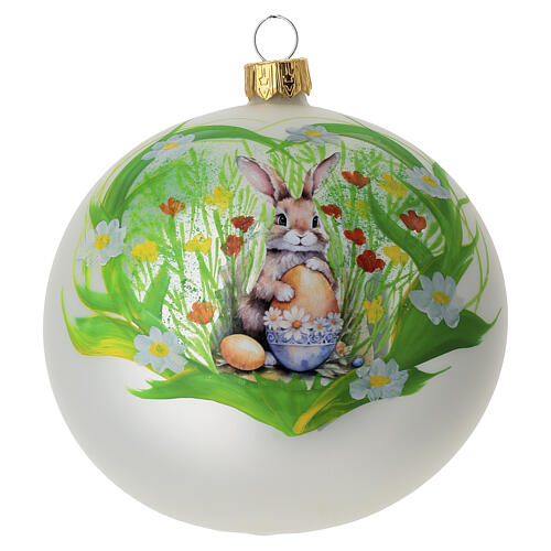 Boule de Noël en verre soufflé avec lapin de Pâques 100 mm 1