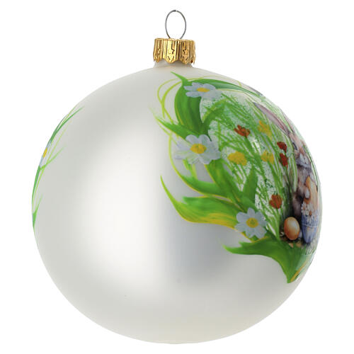 Boule de Noël en verre soufflé avec lapin de Pâques 100 mm 3