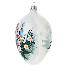 Glaskugel oval, Osterhase mit Ei, mundgeblasen, 8 × 13 cm