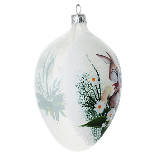 Glaskugel oval, Osterhase mit Ei, mundgeblasen, 8 × 13 cm 3
