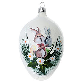 Oval blown glass bauble with Easter Bunny, 3 in