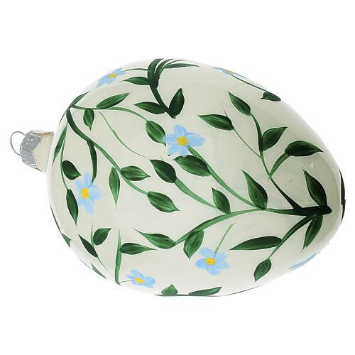 Glaskugel oval, grüne Ranken mit blauen Blüten, mundgeblasen, 8 × 13 cm 4