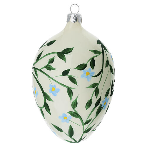 Boule ovale plantes de petites fleurs bleues en verre soufflé 80 mm 2