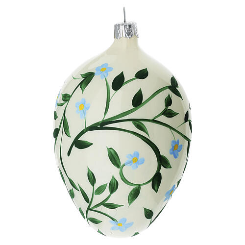 Pallina ovale pianta di fiorellini azzurri vetro soffiato 80 mm 1