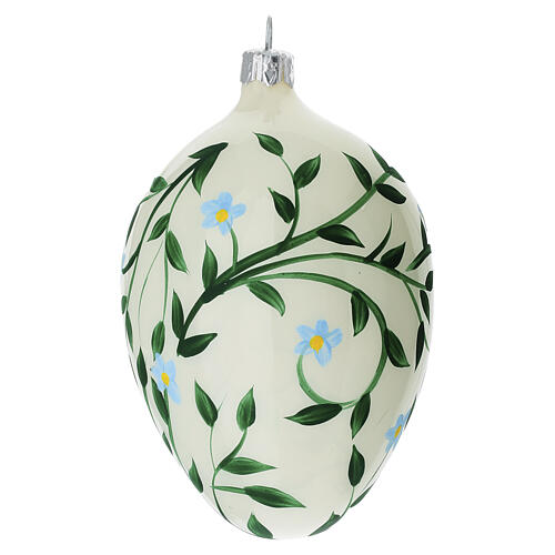 Pallina ovale pianta di fiorellini azzurri vetro soffiato 80 mm 3