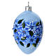 Glaskugel oval, blaue Blüten, mundgeblasen, 10 × 6 cm s2