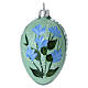 Pastel Green Oval Egg Ornament with Blue Flowers Blown Glass, 60 mm s1