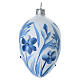 Bola floral efecto cerámica blanco azul vidrio soplado 100x60 mm s2