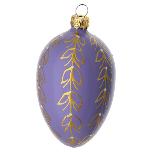 Glaskugel oval, Flieder mit goldfarbenem Dekor, mundgeblasen, 10 × 6 cm 2