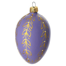 Lilac glass Paschal ball with golden decoration, blown glass, 4x2.5 in