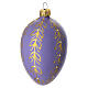 Lilac Easter egg ornament with golden decoration blown glass, 100x60 mm s1