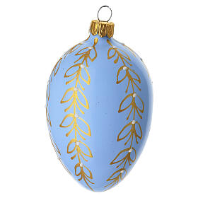 Boule ovale bleue à décorations dorées en verre soufflé 60 mm