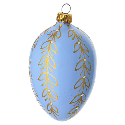 Pallina ovale azzurra decori oro vetro soffiato 60 mm 2
