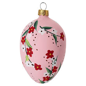 Bola ovalada rosa flores blancas y rojas vidrio soplado 60 mm